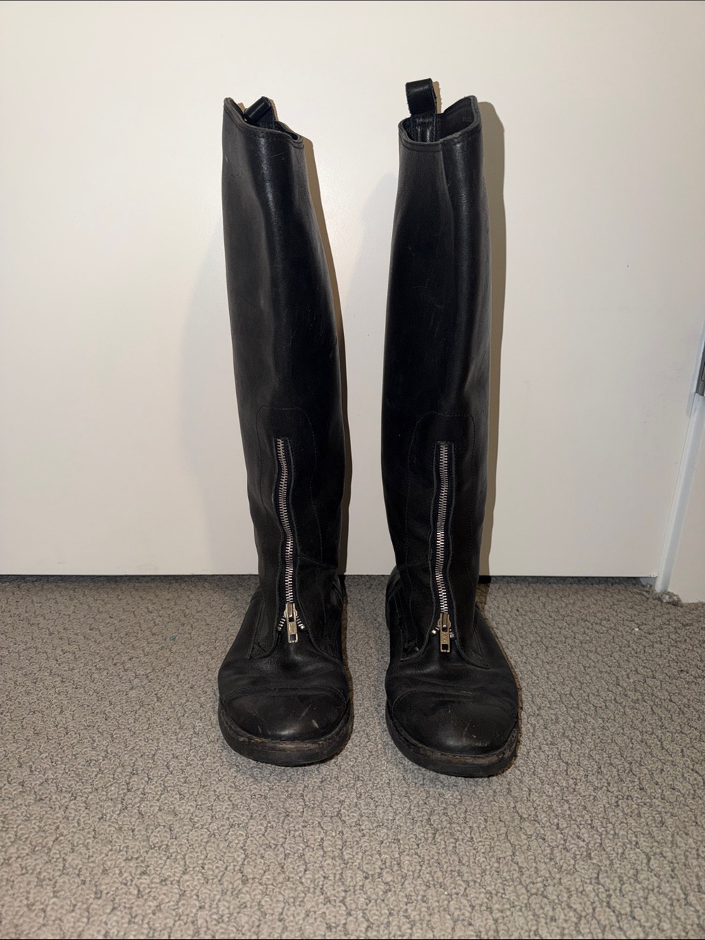 Tall Black Front-Zip Leather Boots
